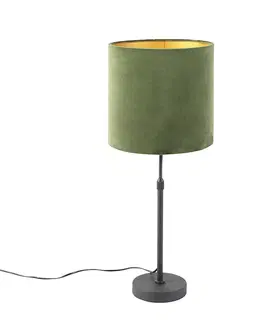 Stolove lampy Stolová lampa čierna s velúrovým odtieňom zelená so zlatom 25 cm - Parte
