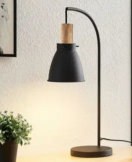 Stolové lampy Lindby Stolná lampa Lindby Trebale, E14, železo, drevo, čierna
