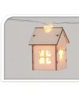 Vianočné dekorácie Svetelná reťaz Wooden houses with star, hnedá