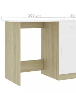 Pracovné stoly Písací stôl so skrinkou 100x50 cm Dekorhome Dub sonoma / biela