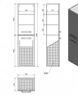 Kúpeľňa AQUALINE - VEGA Skrinka vysoká s košom 40x150x31cm, dub platin VG960