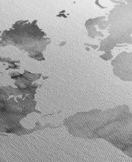 Obrazy mapy Obraz mapa sveta v čiernobielom akvarelovom prevedení