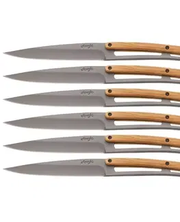 Outdoorové nože Deejo sada 6 steakových nožov, titánový povrch čepele, olivové drevo 2FB001