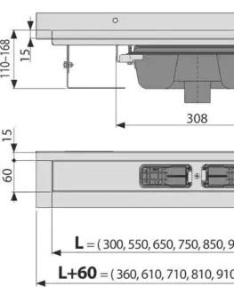 Sprchovacie kúty Alcadrain Podlahový žľab s okrajom pre plný rošt as pevným golierom k stene, zvislý odtok APZ1016-300 APZ1016-300