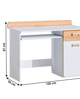 Písacie stoly PC stôl, biela/dub nash, EGO L10