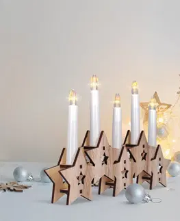 Vianočné dekorácie Solight Drevený svietnik Hviezdy s 5 LED sviecami, teplá biela