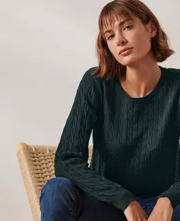 Shirts & Tops Pletený pulóver s vrkočovým vzorom, tmavozelený