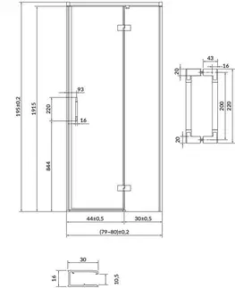 Sprchovacie kúty CERSANIT/S - Sprchovací kút LARGA 80x80 čierny, pravý, číre sklo S932-123/80