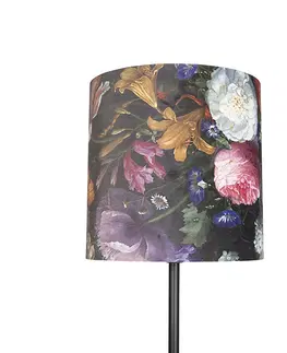 Stojace lampy Romantická stojaca lampa čierna s kvetinovým tienidlom 40 cm - Simplo