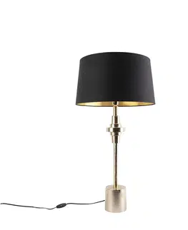 Stolove lampy Stolová lampa v štýle art deco čierna s bavlneným tienidlom čierna 45 cm - Diverso