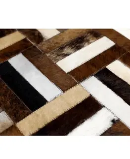 Koberce a koberčeky Luxusný kožený koberec, hnedá/čierna/béžová, patchwork, 140x200 , KOŽA TYP 2