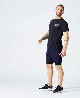 fitnes Pánske priedušné hebké tričko na crossfit slim s okrúhlym výstrihom čierne