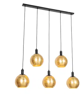 Zavesne lampy Dizajnové závesné svietidlo čierne so zlatým sklom 5 svetiel - Bert