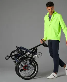bundy a vesty Pánska reflexná cyklistická bunda 120 do dažďa viditeľná cez deň žltá