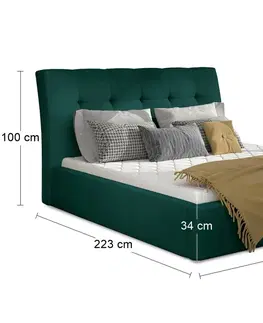 Postele NABBI Ikaria UP 160 čalúnená manželská posteľ s roštom tmavozelená