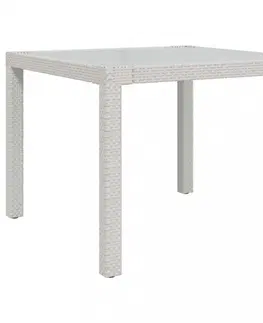 Záhradné stoly Záhradný stôl sklo / polyratan Dekorhome Biela