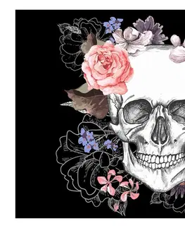 Tapety Samolepiaca tapeta lebka s kvetinami - Skull and Flowers