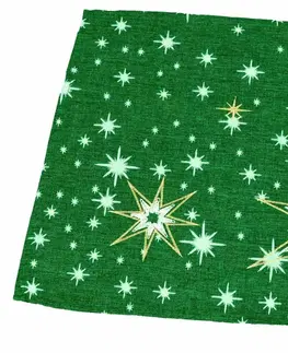 Obrusy obrus Vianočný, Žiarivé hviezdy, zelené 40 x 85 cm