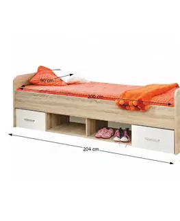 Postele KONDELA Emio Typ 4 90 detská posteľ s úložným priestorom dub sonoma / biela