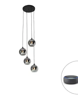Zavesne lampy Inteligentné závesné svietidlo čierne s dymovým sklom vrátane 4 WiFi A60 - Wallace