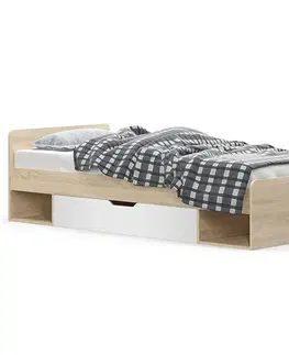 Postele KONDELA Teyo 1S/90 jednolôžková posteľ s úložným priestorom dub sonoma / biela