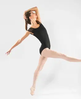 balet Dievčenský baletný trikot s krátkym rukávom čierny