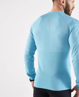 mikiny Pánske bežecké tričko Kiprun Care priedušné s dlhým rukávom modro-zelené