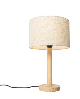 Stolove lampy Vidiecka stolová lampa drevená s ľanovým tienidlom béžová 25 cm - Mels