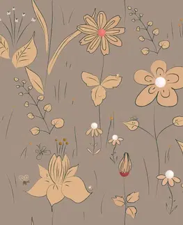 Tapety kvety Tapeta lúčne kvety v hnedom prevedení