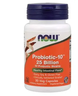 Probiotiká a tráviace enzýmy Now ProBiotic-10 25 miliárd CFU 30 kaps.