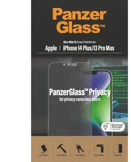 Ochranné fólie pre mobilné telefóny Ochranné sklo PanzerGlass UWF Privacy AB pre Apple iPhone 14 Plus, 13 Pro Max, čierna P2773
