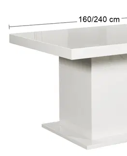 Jedálenské stoly PYKA Kacper 160/240 rozkladací jedálenský stôl biely vysoký lesk