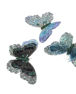 Vianočné dekorácie Súprava textilných motýlikov 3 ks, modrá