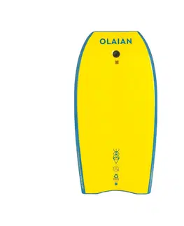 vodné športy Detský bodyboard 100 pevný s leashom na zápästie modro-žltý