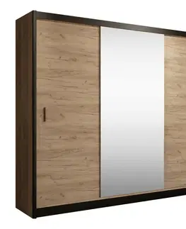 Šatníkové skrine Skriňa s posuvnými dverami, čierna/dub craft, 250x215 cm, CRAFT