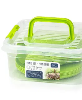 Outdoorové variče Sada plastového riadu Piknik, 31 ks, zelená