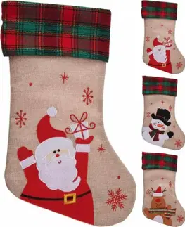 Vianočné dekorácie Kinekus Ozdoba vianočná ponožka, juta, 42 cm, s dekórom, dekorácia