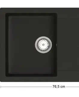 Kuchynské drezy NABBI Odi ONB 02-78 granitový kuchynský drez so sifónom 76,5x48 cm čierna