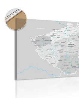 Obrazy na korku Obraz na korku šedá mapa Česka s kontrastom