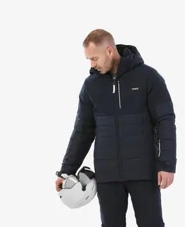bundy a vesty Pánska hrejivá lyžiarska bunda 100 stredne dlhá tmavomodrá