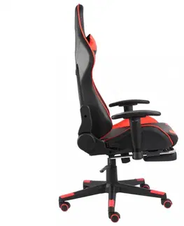 Kancelárske stoličky Herné kreslo s podnožkou PVC / kov Dekorhome Červená