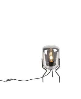 Stolove lampy Dizajnová stolná lampa čierna s dymovým sklom - Bliss