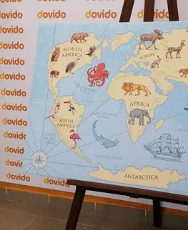 Obrazy mapy Obraz mapa sveta so zvieratami