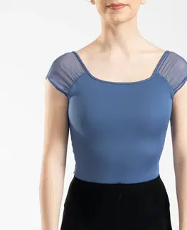 balet Dievčenský baletný trikot s krátkym rukávom modrý