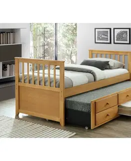 Postele KONDELA Austin New 90 rozkladacia posteľ s prísteľkou dub