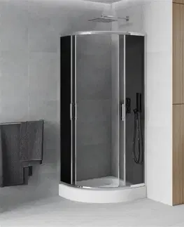 Vane MEXEN/S - Rio štvrťkruhový sprchovací kút 90 x 90, grafit, chróm + vanička Rio 863-090-090-01-40-4710