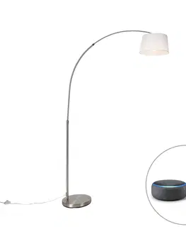 Oblúkové lampy Inteligentná oceľová oblúková lampa s bielym látkovým tienidlom vrátane Wifi A60 - Arc Basic