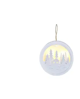 Vianočné osvetlenie  LED dekorácie závesná, les a chatka, biela, 2x AAA