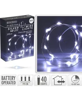 Vianočné dekorácie Svetelný drôt s časovačom Silver lights 40 LED, studená biela, 195 cm