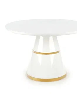 Jedálenské stoly HALMAR Vegas okrúhly jedálenský stôl biely lesk / zlatá